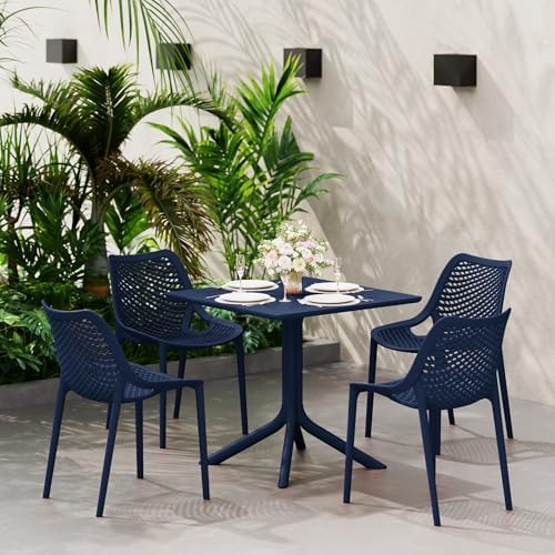 Costaelm Patio Dining Table for 4, Square PP Patio Table, 4-Person Weather Resistant Porch Tables for Outside Poolside Deck Lawn Garden Backyard, Navy Blue - Image 2