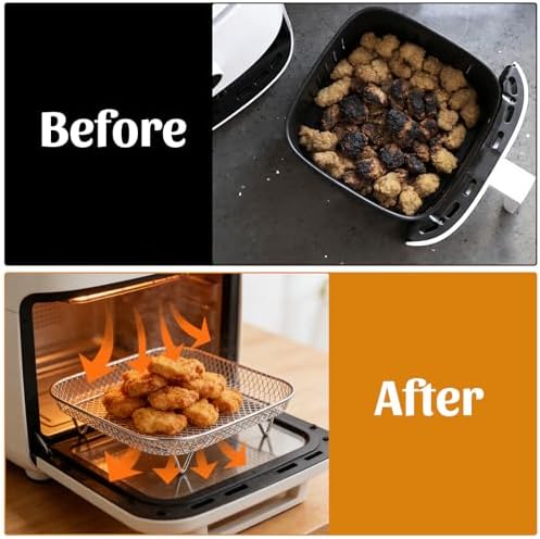Air Fryer Rack Square,8.2 inch Stainless Steel Air Fryer Grill Basket with 25pcs Liners Stackable,6-8 QT Air Fryers Accessories for Cosori, Instant Vortex 6QT XL, Ninja Pro XL 6.5 QT - Image 4