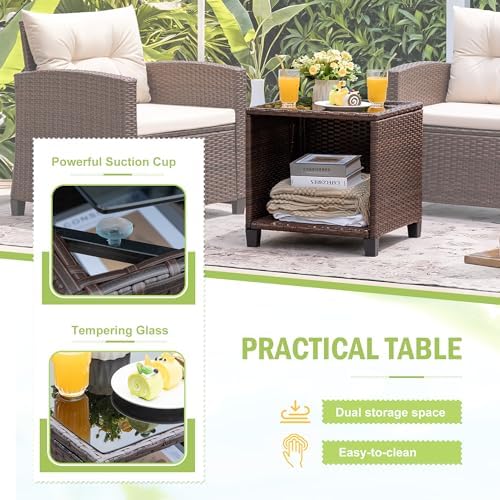 Devoko 3 Pieces Patio Furniture Set Outdoor Wicker Chairs and Table, Beige - Image 5