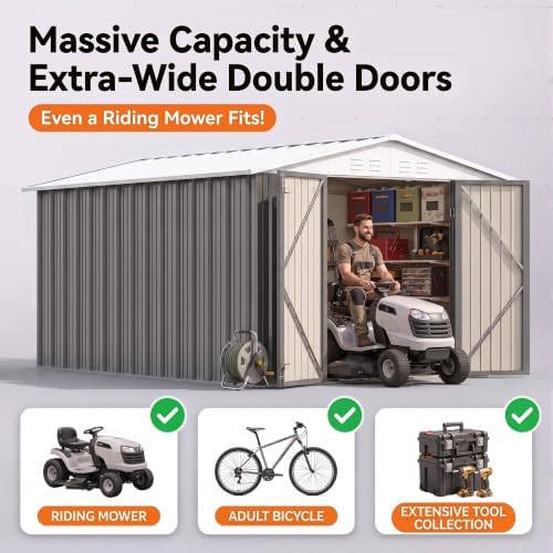 Devoko 8x10 FT Outdoor Storage Shed, Metal Tool Shed with Lockable Door&Slooping Roof, Outside Storage for Garden Backyard Patio(Gray) - Image 4