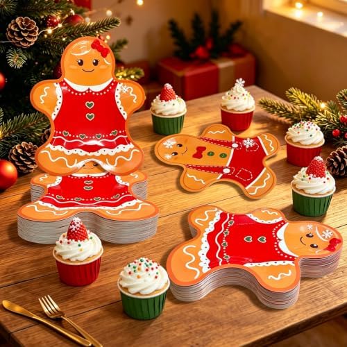 FOIMAS 50pcs Christmas Paper Plates, 10 Inch Gingerbread Man Plates Disposable Christmas Dessert Plate Tableware Party Plate for Xmas Party Supplies Winter Holiday Birthday Kitchen Table Decoration - Image 4
