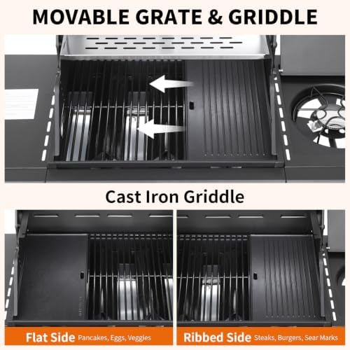 3 Burner Gas Griddle & Grill Combo with Side Burner, Black - Image 4