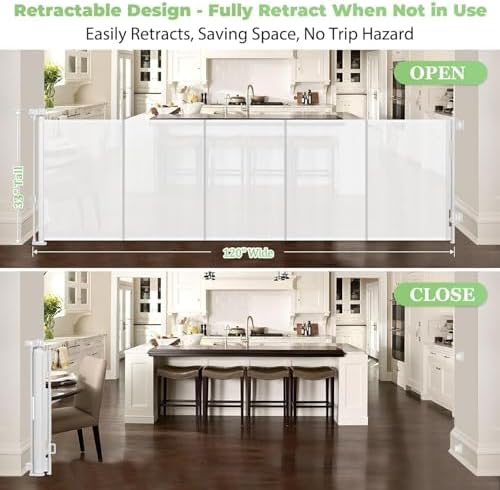 Reinforced 120" Extra Wide Retractable Baby Gate, Prevents Crawling Under - Image 3