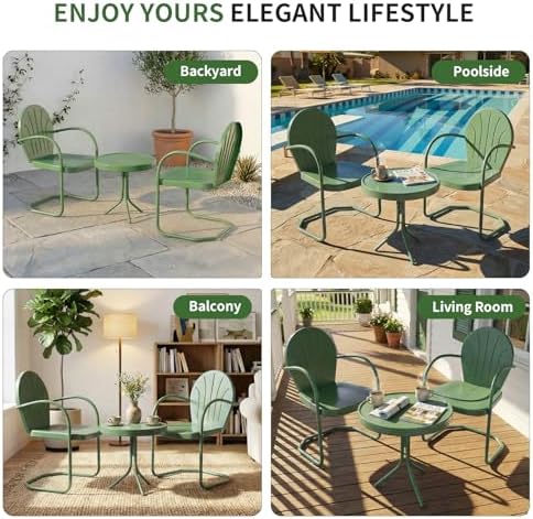 Outdoor 3-Piece Metal Bistro Set, Patio Conversation Set of 2,Green - Image 3