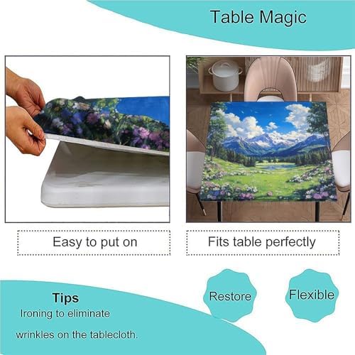 Fitted Outdoor Tablecloth, Mountain Majesty Pattern Printed on Fade Resistant Fitted Picnic Table Cover, Great for Restaurants Family Events, Fit for 24" x 24" Square Tables - Image 3