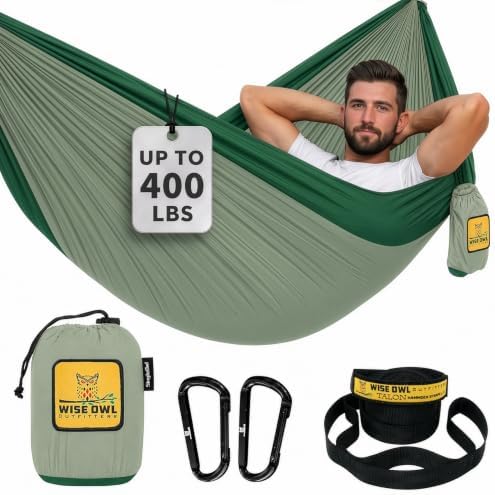 Wise Owl Outfitters Camping Hammock – up to 500lbs Portable Hammock with Tree Straps - Travel, Backpacking, Hiking, Outdoors Camping Gear - Single or Double by WiseOwlOutfitters