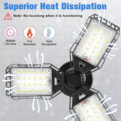 Aoretic LED Garage Lights 1 Pack -80W, 8000LM 6500K Led Shop Light with 3 Deformable Panels, Basement Barn Light Garages Ceiling Lights, E26/E27 for Garage, Warehouse, Shop, Basement - Image 3