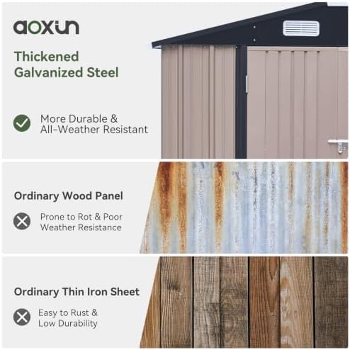 Aoxun 14x12 FT Outdoor Storage Shed with Lockable Double Doors, Brown - Image 6