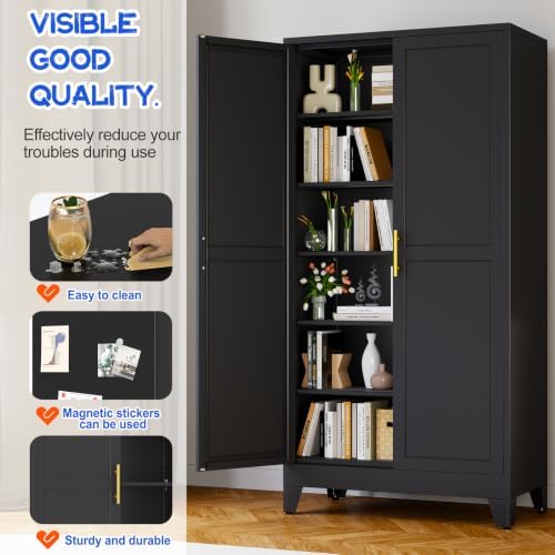 GAIOUS 79'' Tall Metal Garage Storage Cabinet, Home Office Cabinet Black - Image 4
