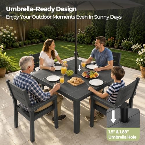 5-Piece Patio Dining Set for 4, Wood-Grain HDPE Outdoor Table and Chairs - Image 4