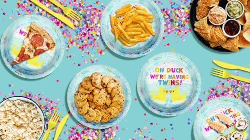 Birthday Galore Oh Duck! We're Having Twins Baby Shower - 32 Piece Disposable Party Supplies - Rubber Ducky Baby Shower Decorations - Round Party Plates - Large 9" Paper Plates In Bulk - Image 7