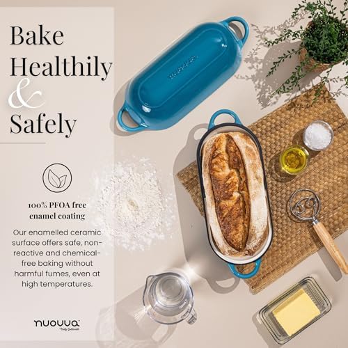Enamelled Cast Iron Bread Loaf Pot – Dutch Oven For Sourdough Bread Baking – Oven Safe Non Stick Bread Pot – Rectangular, Light Blue, 34cm x 16cm – by Nuovva - Image 6