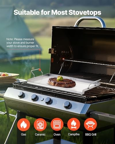 VEVOR Stainless Steel Griddle, 23x16 inch Universal Flat Top Rectangular Plate, Gas Grill Griddle for BBQ Grill, Teppanyaki, Portable Family Cookware with Handle, for Camping Tailgating Party - Image 6