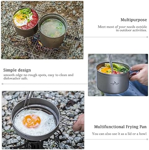 Titanium Pot Pan Set with Folding Handle Outdoor Camping Soup Pot Bowl Frying Pan Mess Kit Picnic Cookware - Image 4