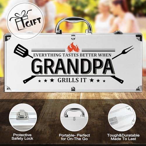 Grandpa Gifts, Fathers Day Grandpa Gifts from Grandkids Heavy Duty Grilling Accessories Kit for Backyard BBQ, Thick Stainless Steel Grill Utensils with Non-Slip Handle Tool on Birthday, Christmas - Image 4