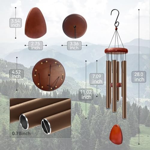 Bursvik 28" Aluminum Wind Chimes for Outside (Coffee), Patio Zen Decor Gift - Image 2