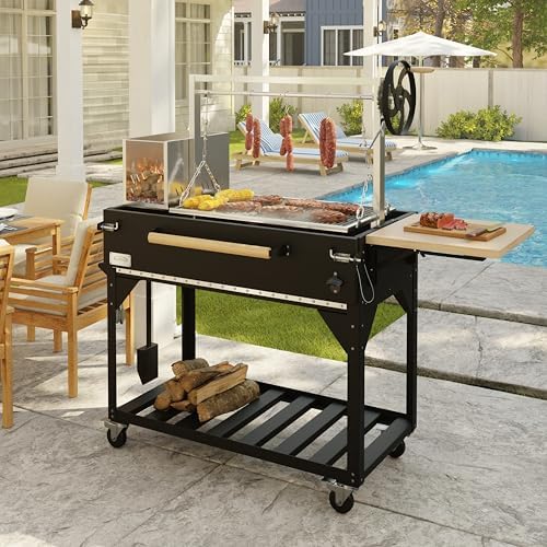 KoolMore 72 in. Charcoal and Wood BBQ Grill, Santa Maria Argentine Style Grill with Adjustable Grate, Heavy Duty, in Black - Image 5