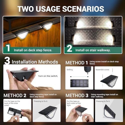PATIOWIN 8 Pack Solar Step Lights for Outside, 24 LEDs Solar Stair Lights Waterproof IP65, Solar Deck Lights Outdoor Decor for Garden, Porch, Pathway, Patio, Fence(Cold White) - Image 6