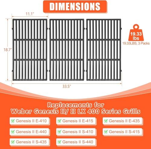 QuliMetal 18.7 Inch Cast Iron Grill Grates for Weber Genesis II 400 Series - Image 2