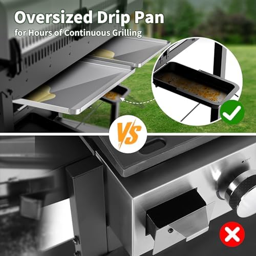 Brand-Man 6-Burner Propane Gas Grill Griddle Combo 2-in-1 Outdoor BBQ Grill - Image 4