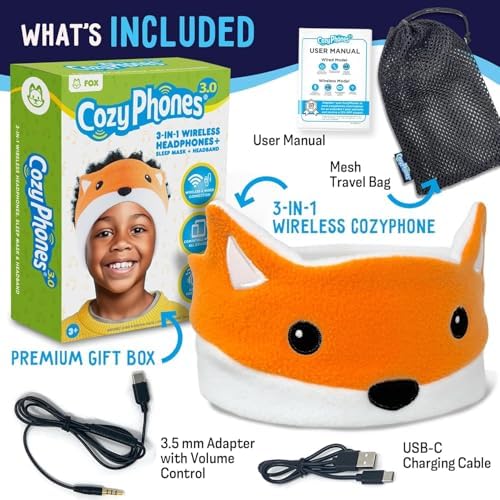 CozyPhones Toddler Headphones Wireless, Kids Bluetooth Earphones, Safe Volume - Wired School Headphones for Kids with 3.5 MM Jack and Travel Bag - Toddler Airplane Accessories for Boys & Girls - Fox - Image 5
