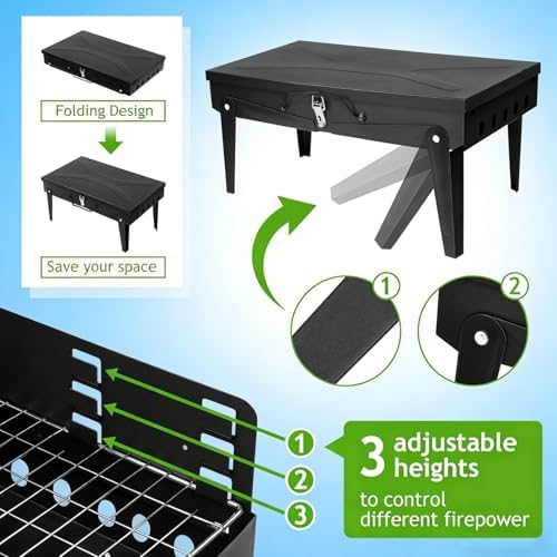 Mini Portable Charcoal Grill, Foldable Camping Mini Grill for Outdoor Cooking, Compact Design Barbecue Accessories with Barbecue Tools, Perfect for Beach, Backyard, Picnics - Image 4