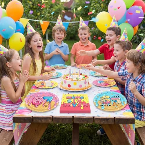 6 7 Birthday Decorations,40Pcs Colorful Donut Ice Cream Theme Six Seven Tableware,Disposable Paper Plates and Napkins Set for Kids Teens Meme Lovers Viral Six Seven Birthday Party Supplies,Serve 20 - Image 5