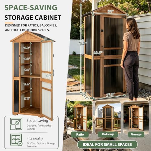 Gowoodhut Tall Outdoor Storage Cabinet with 4 Shelves, Garden Tool Shed - Image 4