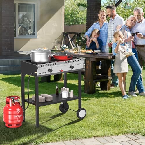 ROVSUN 2 Burner Outdoor Propane Gas Stove with Auto-ignition, Regulator & Shelf, 150,000 BTU Powerful Stand Cooker for Backyard Patio Cooking Home Brewing Canning Turkey Frying - Image 7