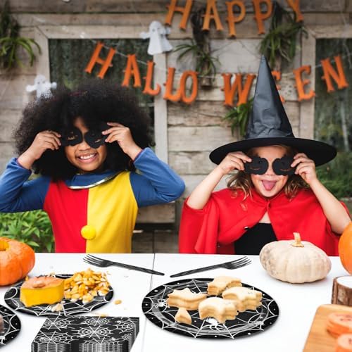 96 Pieces Halloween Spider Web Tableware Set Party Supplies – Disposable Plates, Napkins, and Forks, Black and White Spider Design for Halloween Haunted House Trick or Treat Event, Serves 24 Guests - Image 5