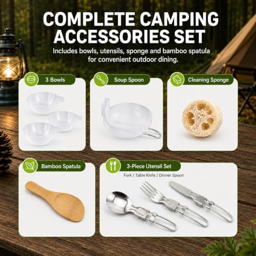 aiGear Camping Cookware with Pot Pan Kettle Cutlery Tableware 1-2 People - Image 6