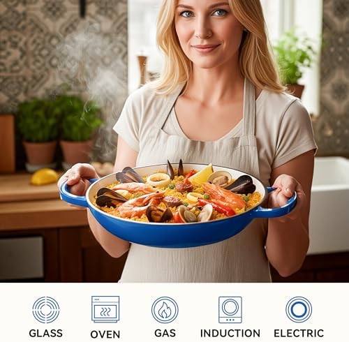 3 Quart Enameled Cast Iron Braiser, Non Stick Enameled Cast Iron Skillet with Lid, Dutch Oven Skillet with lid up to 500°F for Oven, Stove, Grill, Shallow Dutch Oven for Cook, Bake (Blue) - Image 3