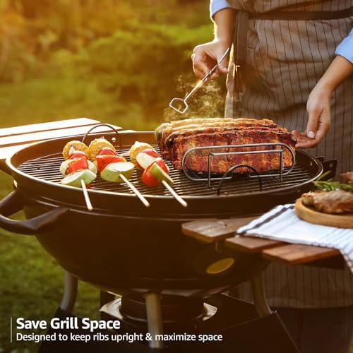 Sorbus Rib Rack for Smoking, Grill Roasting Stand (11", Stainless Steel) - Image 2