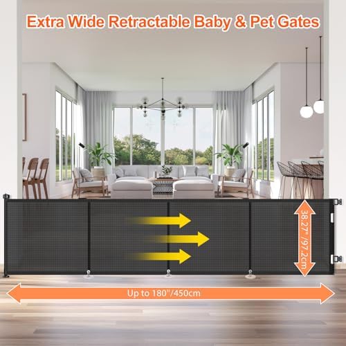 EZIGO 180 Inch Retractable Baby Gates, 41 Inch Extra Tall Retractable Gate - Image 2