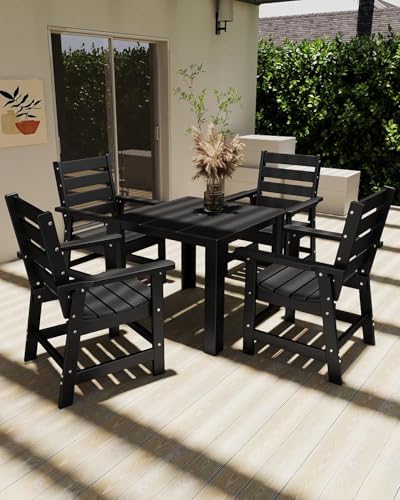 GREENVINES 5-piece Patio Dining Set, HDPE Square Table & 4 Chairs, Black - Image 4