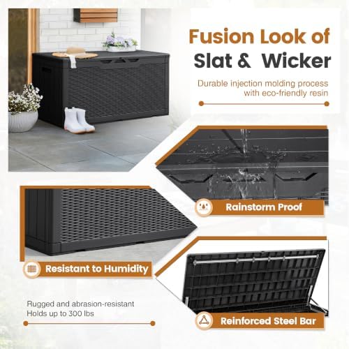 Greesum 100 Gallon Resin Patio Storage Box for Garden Tools, Black - Image 5