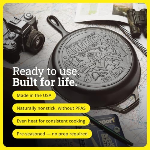 Lodge Pre-Seasoned Cast Iron Skillet, USA Icons, 10.25 Inch (Pack of 3) - Image 3