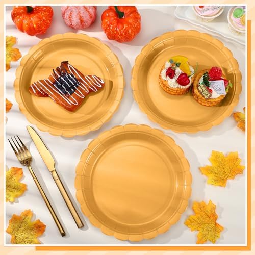 NatNarr 30 Pk Orange Plates 9" Scalloped Fall Thanksgiving Dessert Plates - Image 4
