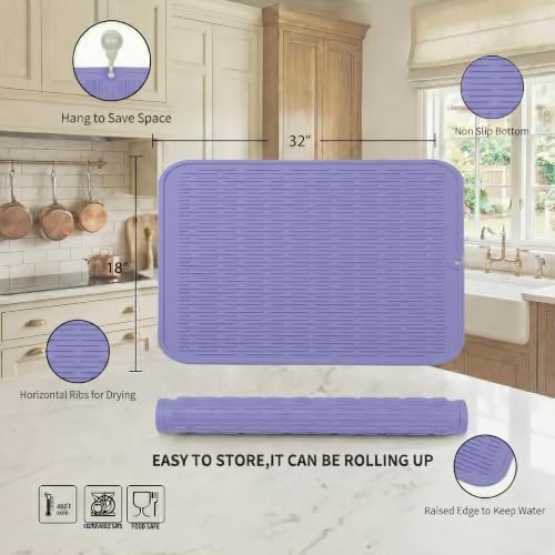 MicoYang Silicone Dish Drying Mat for Multiple Usage,Easy clean,Eco-friendly,Heat-resistant Silicone Mat for Kitchen Counter or Sink,Refrigerator or Drawer Liner Light Purple 4XL 32 inches x 18 inches - Image 2