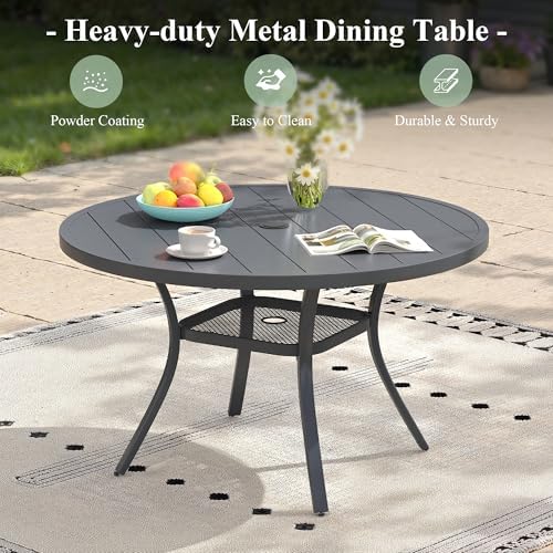Outdoor Dining Table with Adjustable Umbrella Hole, 40.6" All-Weather Round Patio Dining Table for 4, Metal Patio Table with Storage Shelf for Garden Lawn Porch Deck Yard, Dark Grey - Image 7
