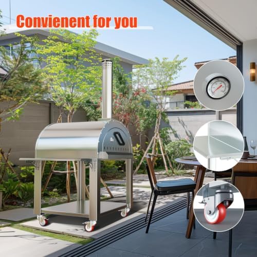 Wood-Fired Outdoor Pizza Oven 44 in – Stainless Steel 2-Layer Vertical Charcoal & Pellet Pizza Maker with 4 Wheels, Mobile Kiln-Style Pizza Grill, High Heat for Patio & Outdoor Kitchen Backyard - Image 4
