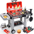 CUTE STONE Kids BBQ Grill Toys, Color Changing Play Food, Sizzling Sound & Light Effects, Cool Mist Spray, Pretend Cooking with Frying & Grilling, 2-Tier BBQ on Wheels - Kitchen Toy, Birthday Gift by CUTESTONE