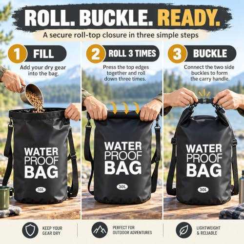 30LB Waterproof Wood Pellet Storage Containers, Charcoal Storage Bags with Buckle Seal and Dual Handles for Outdoor Grills - Image 6