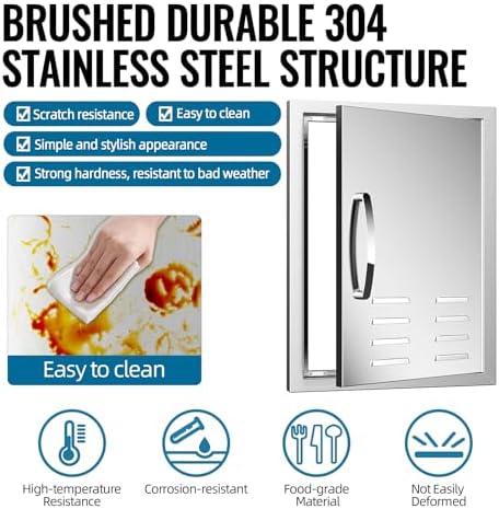 Outdoor Kitchen Doors with Vents - 20W x 27H Inch - 304 Stainless Steel BBQ Single Access Door with Detachable Handles for Outdoor Grill Cabinet,BBQ Island - Image 5
