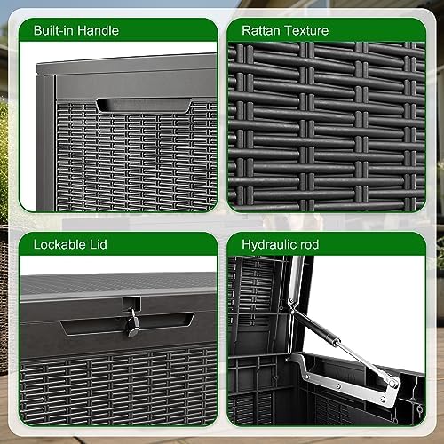 120 Gallon Outdoor Deck Box, Lockable Waterproof Outdoor Storage Boxes For Garden Tools,Indoor Cushions,Accessories Outside Storage Resin Weatherproof Container(Black) - Image 4