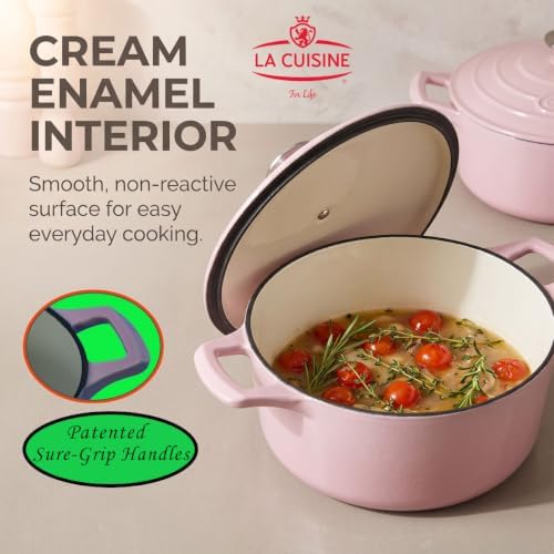 La Cuisine Enameled Cast Iron Dutch Oven, Pink, 3.75 QT, 9.5"/24cm Ø, PFOA Free - Image 4