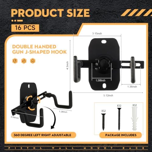Yaocom 16 Pack Pistol Wall Mount Pistol Holder, Assembly Style - Image 2
