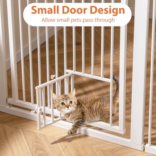 Giantex 67.5'' Extra Tall Pet Gate for Large Dogs & Cats, Adjustable 30.5''–41'' Wide Dog Gate with Small Pet Door, Extension Kits, Pressure or Hardware Mount, Jump-Proof Indoor Barrier, White - Image 5