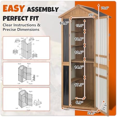4-Tier Metal & Wood Outdoor Storage Cabinet with Reinforced Frame, Weatherproof Asphalt Roof, Adjustable Shelves, Lockable Doors for Patio, Garden, Garage Organization - Image 4