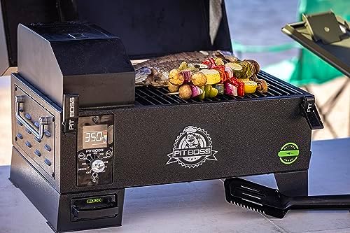 Pit Boss 150 Battery Powered Wood Pellet Grill & Smoker with Flame Broiler 256-Sq. In. Cooking Space, 180°F to 500°F Temperature Range, 7 lb. Pellet Hopper, for Tailgating, Camping, or Travel, Black - Image 7